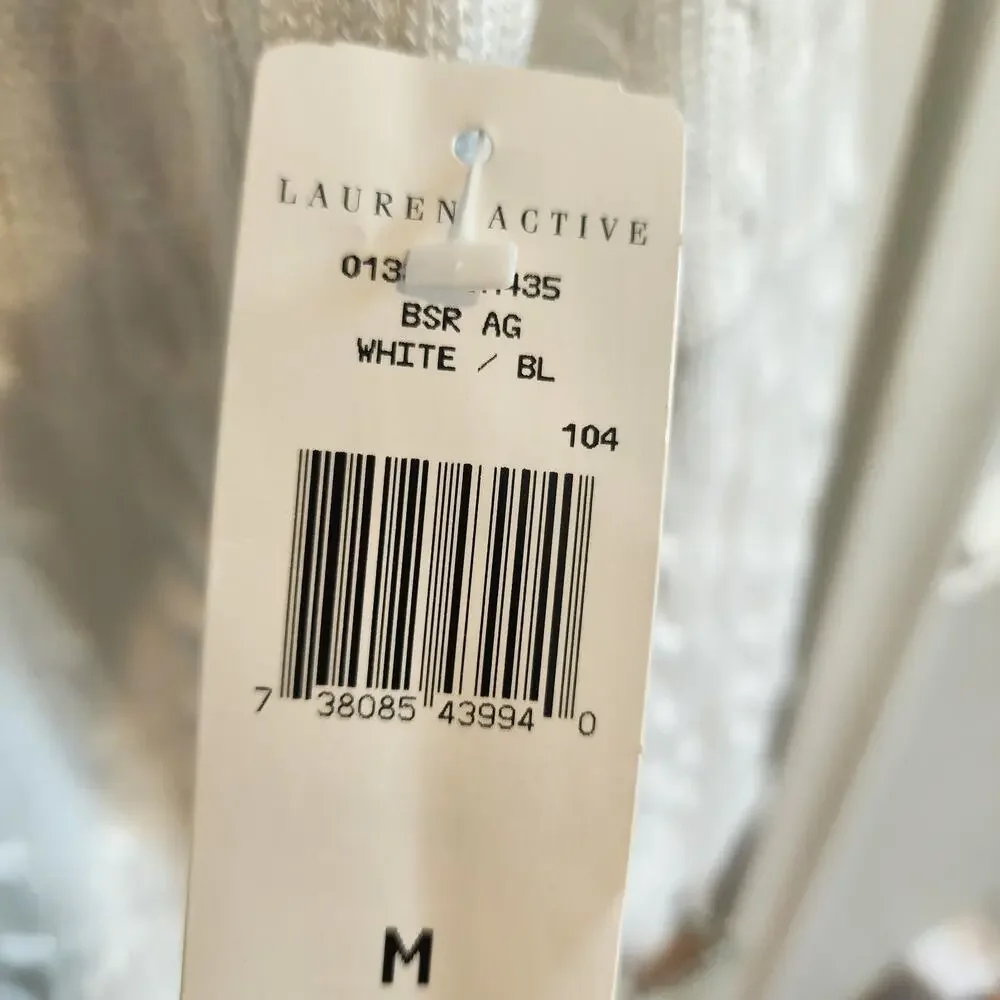 NEW Lauren Active Ralph Lauren V Neck Sweater Medium Cable White Golf w/ Crest - Picture 5 of 6